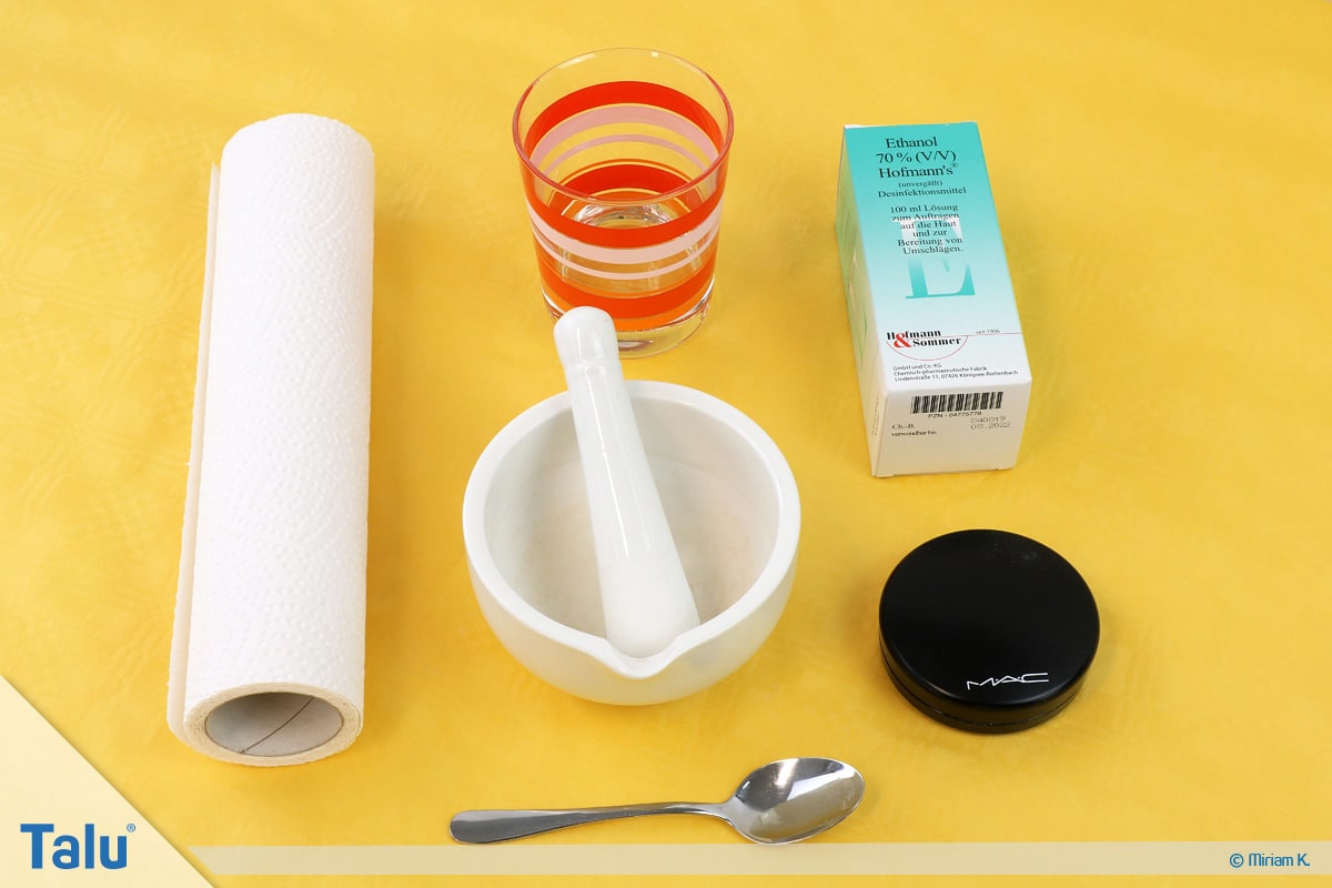 Puder zerbrochen, Puder reparieren, Puder retten, Materialien