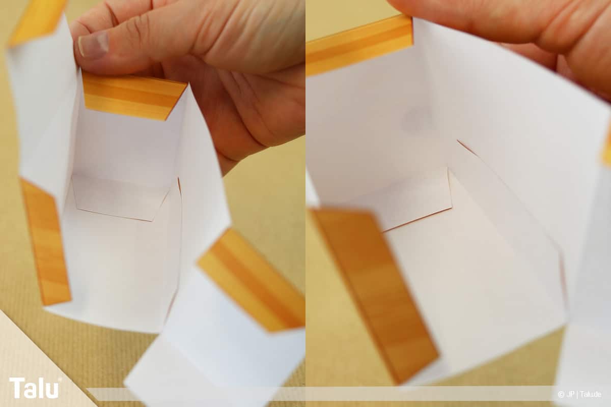 Schatztruhe basteln, Schatzkiste klein, Klebelaschen im Inneren der Truhe