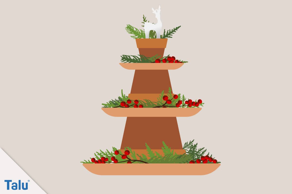 Adventsdeko basteln, Ideen für die Adventsdekoration, adventlicher Turm aus Tontöpfen