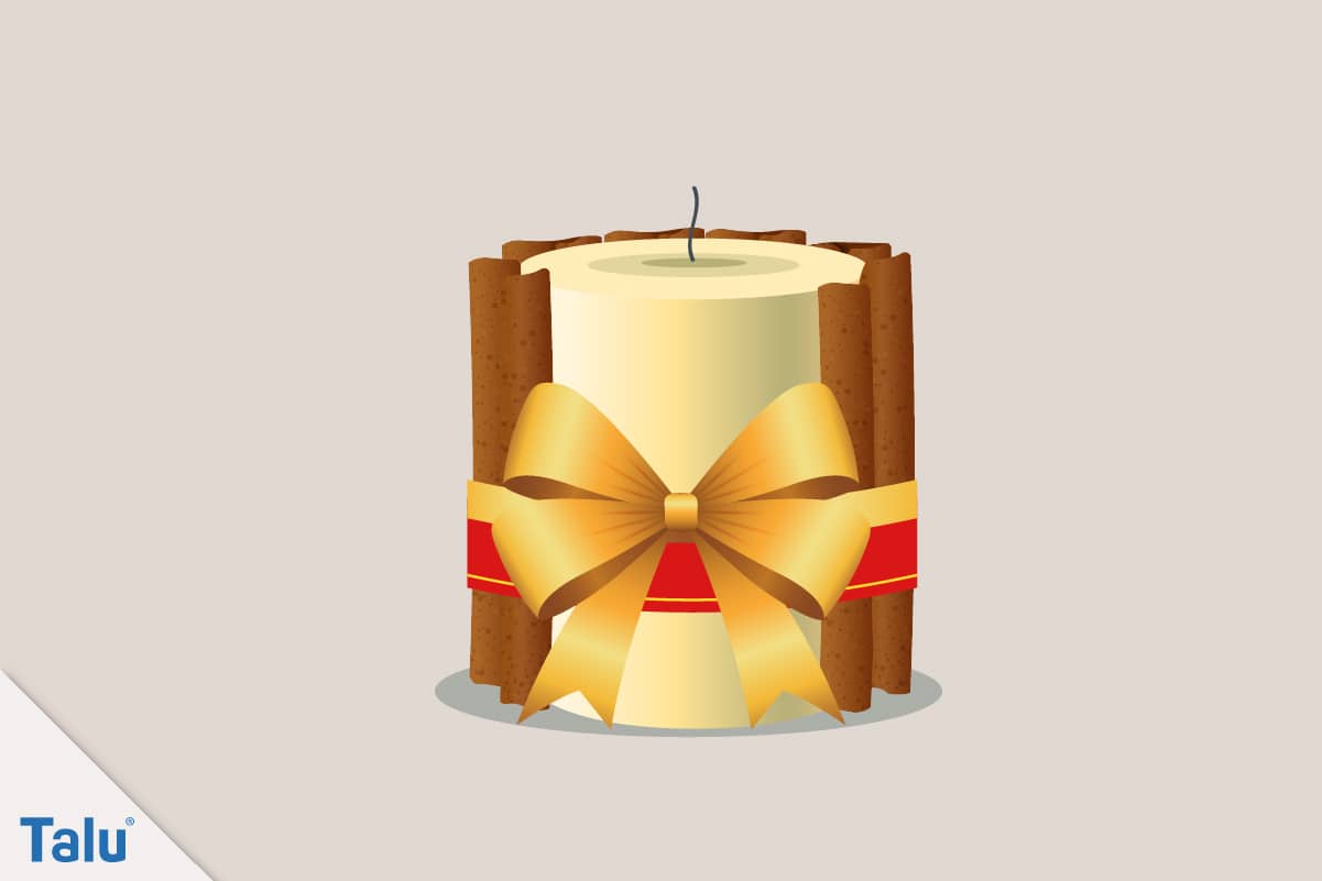 Adventsdeko basteln, Ideen für die Adventsdekoration, fertige Kerze mit Zimtstangen-Deko