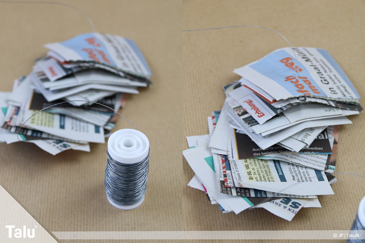 Basteln mit Papier an Weihnachten, Ideen, Adventskranz aus Zeitungspapierstückchen