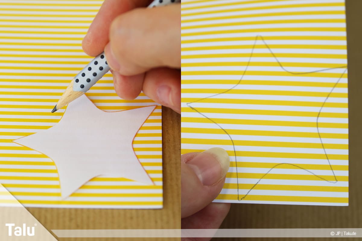 Basteln mit Papier an Weihnachten, Ideen, Bastelvorlagen-Motiv als Schablone fürs Tonpapier nutzen