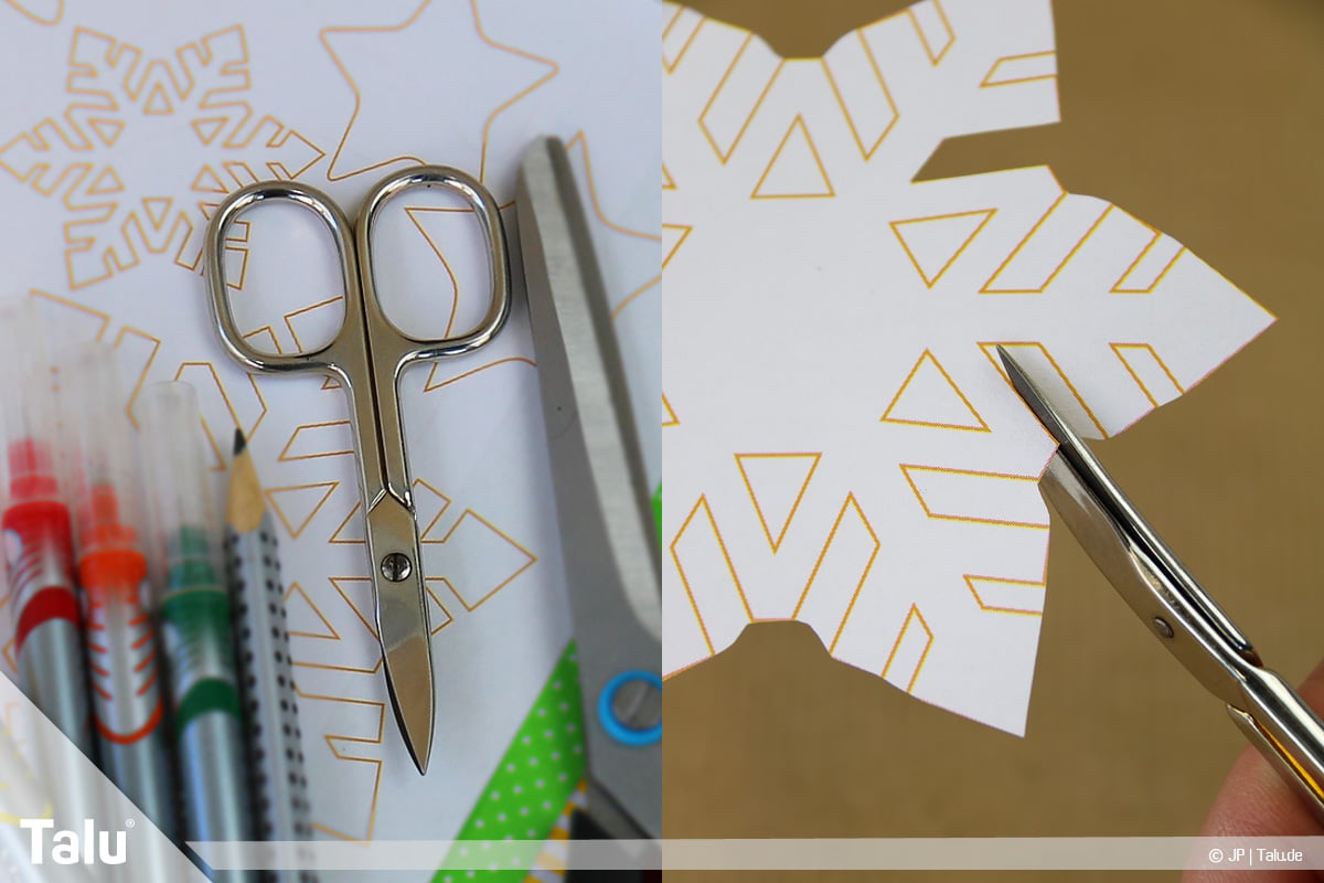 Basteln mit Papier an Weihnachten, Ideen, kleine Motivteile mit Nagelschere ausschneiden