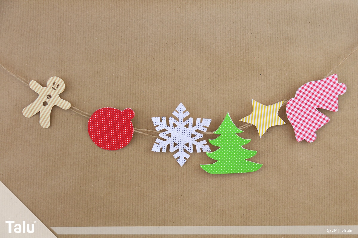Basteln mit Papier an Weihnachten, Ideen, Motive als Girlande auf eine Schnur kleben