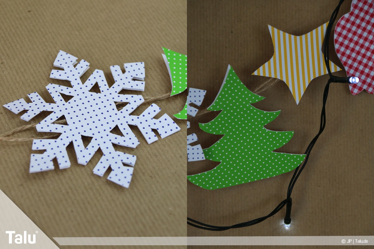 Basteln mit Papier an Weihnachten, Ideen, Girlande mit Motiven und Beleuchtung