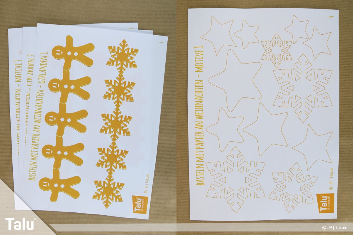 Basteln mit Papier an Weihnachten, Ideen, ausgedruckte Talu-Bastelvorlagen