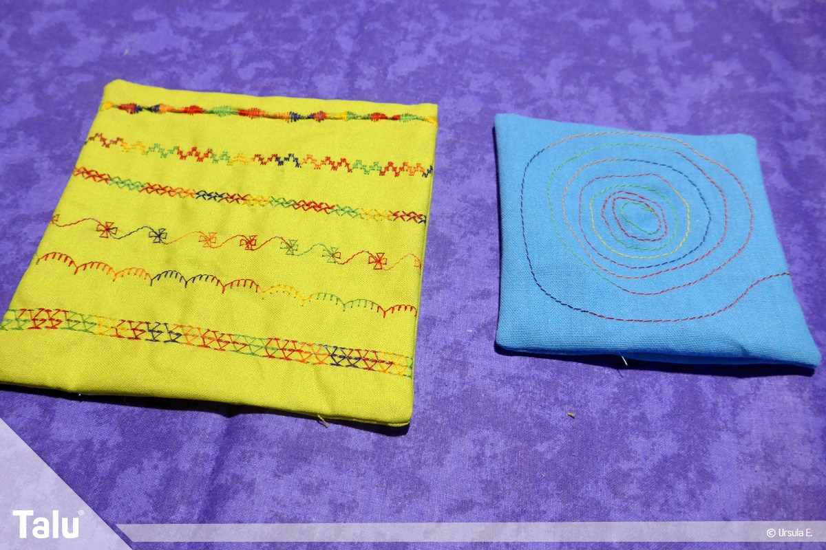 Nähen mit der Nähmaschine lernen, auf rechts gewendete Nadelkissen-Stofftaschen