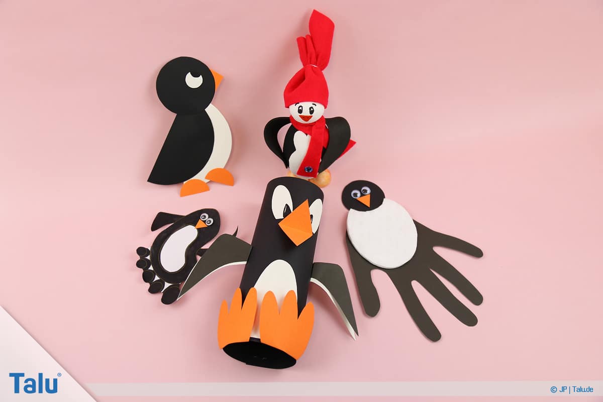 Pinguin basteln mit Kindern, Anleitung, verschiedene Pinguin-Bastelideen