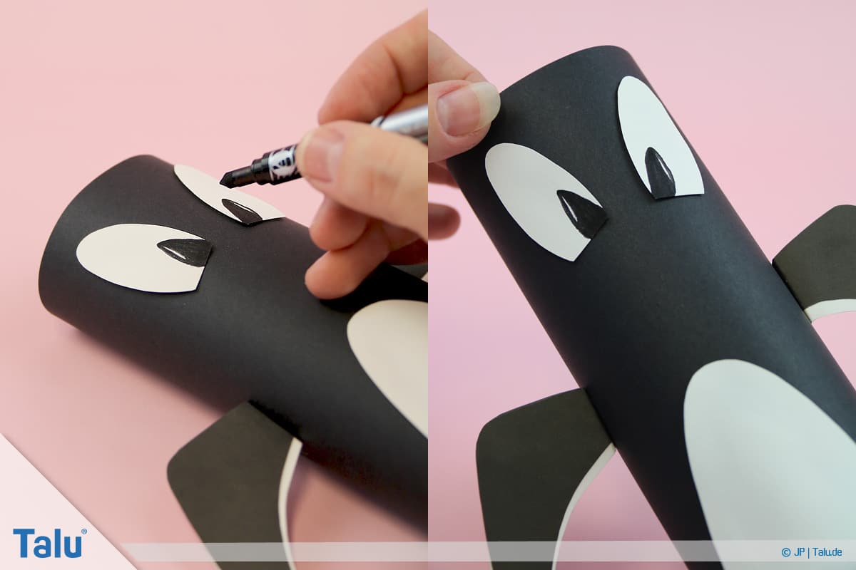 Pinguin basteln mit Kindern, Anleitung, Pinguin aus Papier, Augen-Pupillen malen