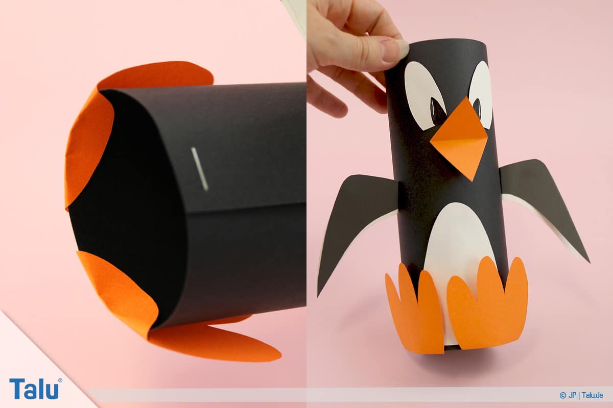 Pinguin basteln mit Kindern, Anleitung, Pinguin aus Papier, fertiger Pinguin, Variante 1