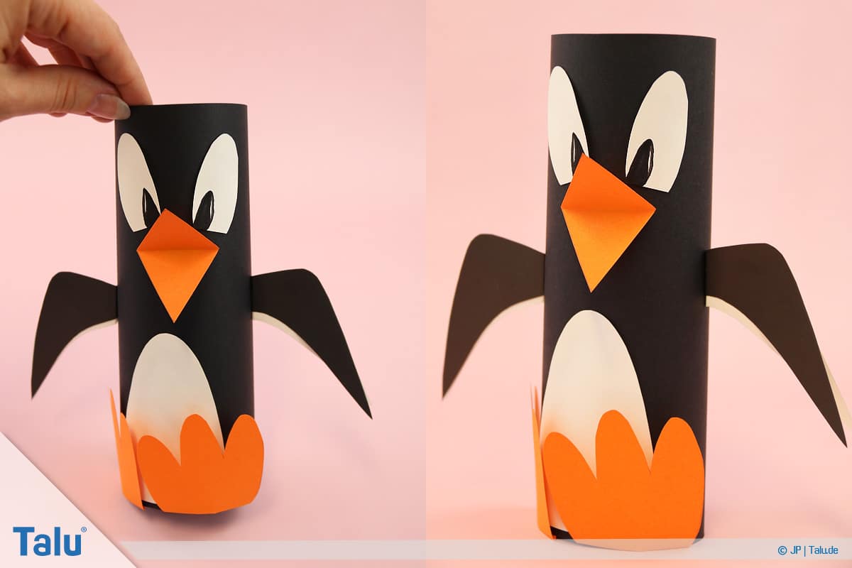 Pinguin basteln mit Kindern, Anleitung, Pinguin aus Papier, fertiger erster Pinguin