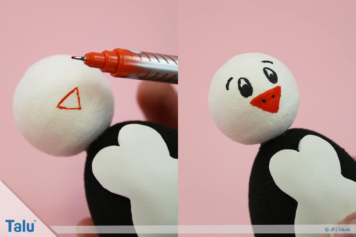 Pinguin basteln mit Kindern, Anleitung, Pinguin aus Plastik-Osterei, Gesicht aufmalen