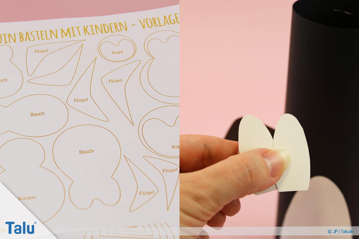 Pinguin basteln mit Kindern, Anleitung, Pinguin aus Papier, Augen aus Vorlagen ausschneiden