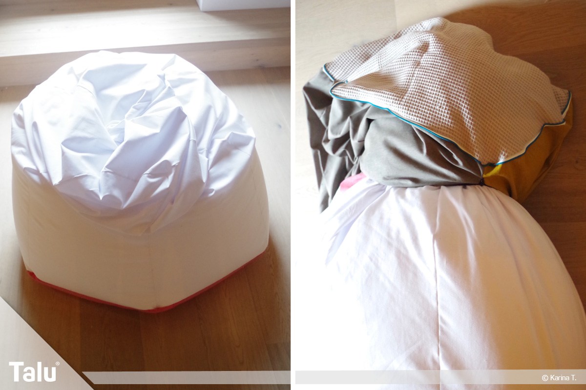 Sitzsack selber machen, Anleitung, Sitzsack in die Außensackhülle einbringen