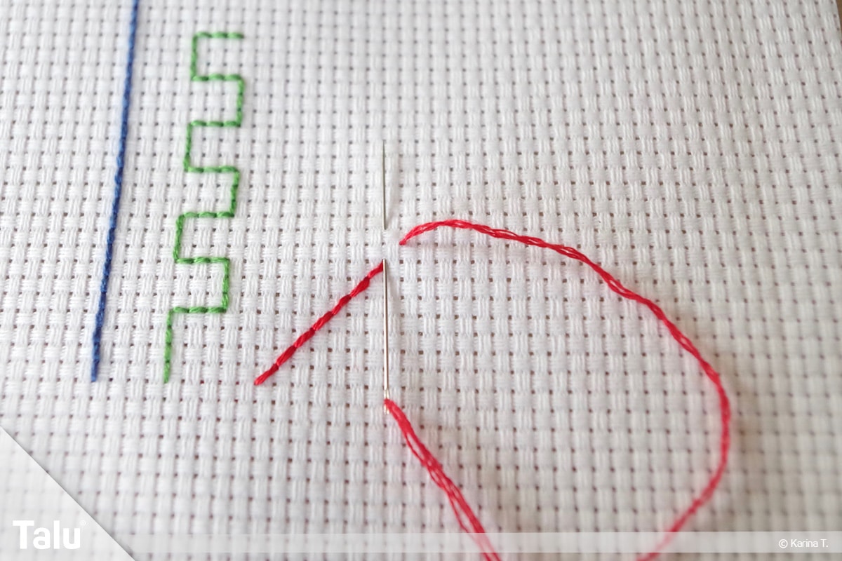 Steppstich/Rückstich, DIY-Anleitung, Steppstich beim Sticken, gestickte Steppstich-Diagonale