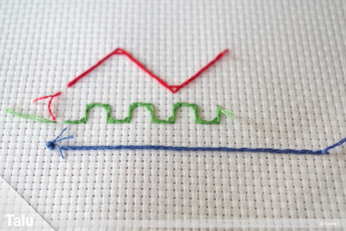Steppstich/Rückstich, DIY-Anleitung, Steppstich beim Sticken, Rückseiten der genähten Steppstiche