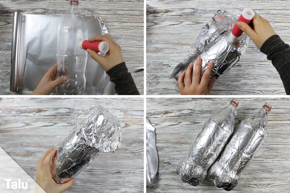 Flasche mit Alufolie bekleben