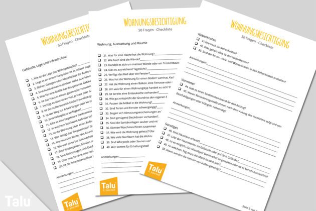 Wohnungsbesichtigung: 50 Fragen als PDF-Checkliste - Talu.de