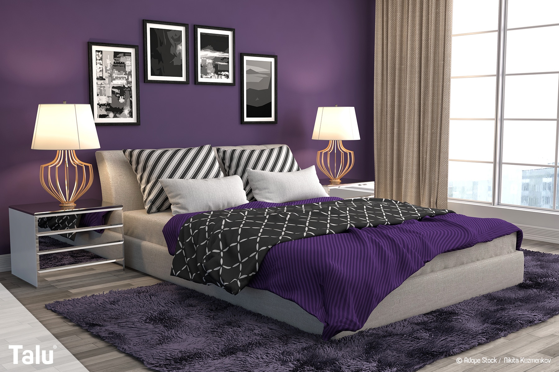 Violettes Schlafzimmer