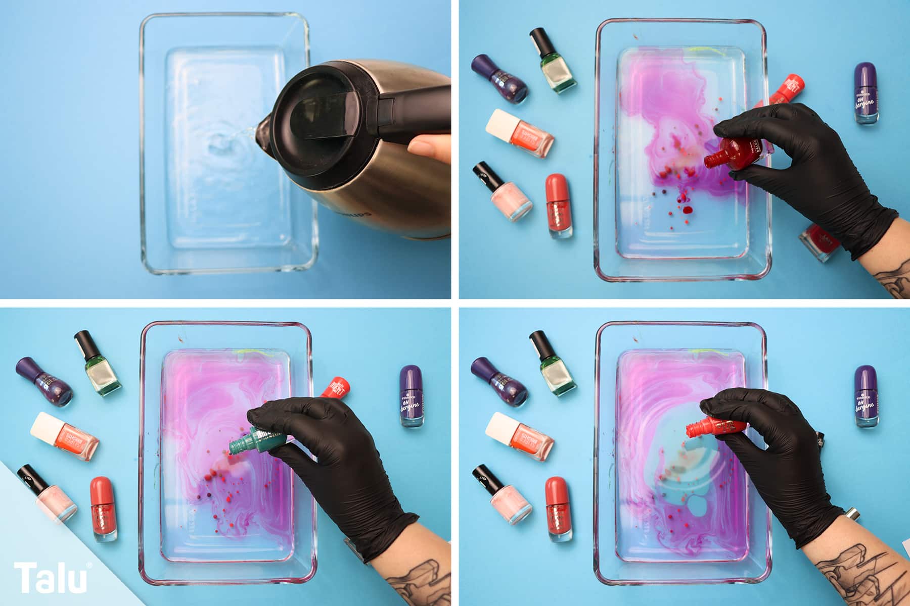 Nagellack in Wasser tropfen