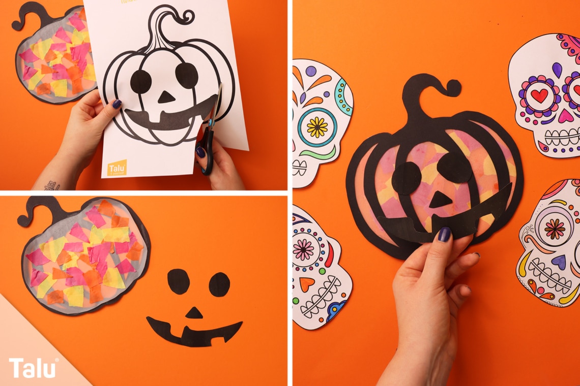 Jusduit Halloween Bastelset – 16 Schaum-Kürbisse + 16 Gesichtssticker, DIY Dekoration Für Kinder